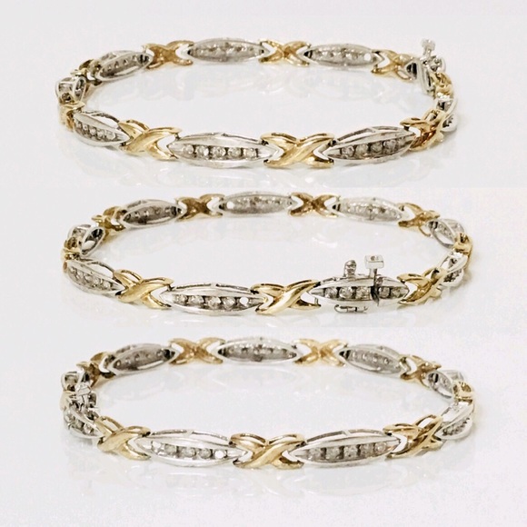 10k Gold 1.0 CTW Diamond X Station Tennis Bracelet - Picture 2 of 8